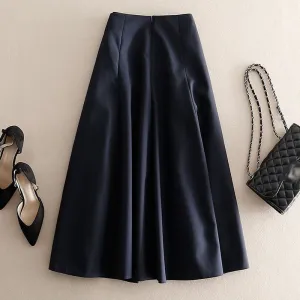 Fashion Solid Color High Waist Midi Skirt