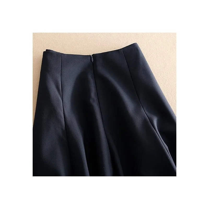 Fashion Solid Color High Waist Midi Skirt