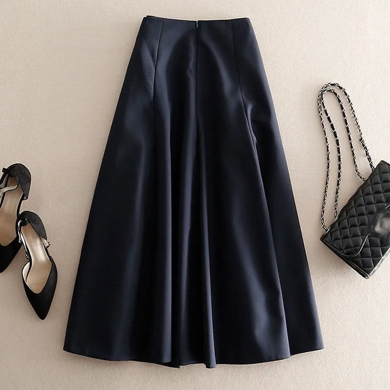 Fashion Solid Color High Waist Midi Skirt