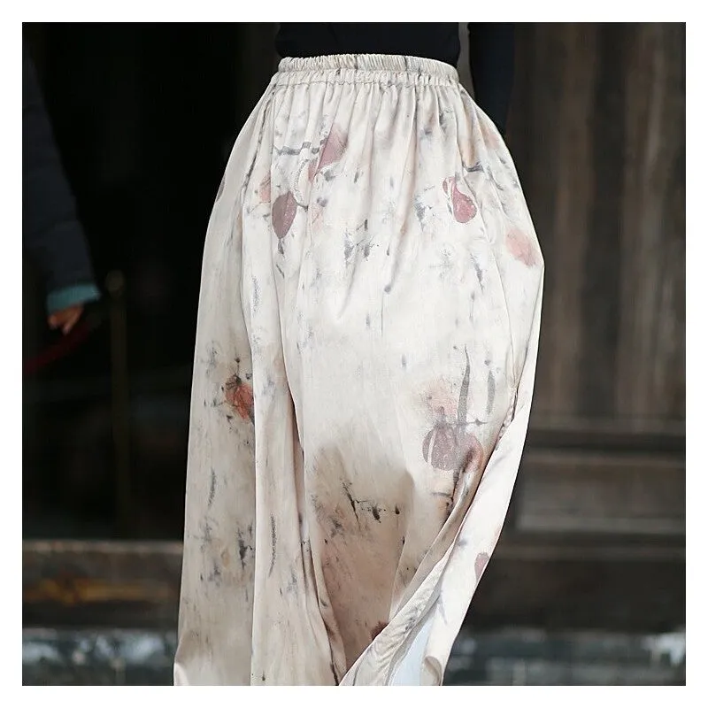 Fashionable Split Satin Printed Half Skirt