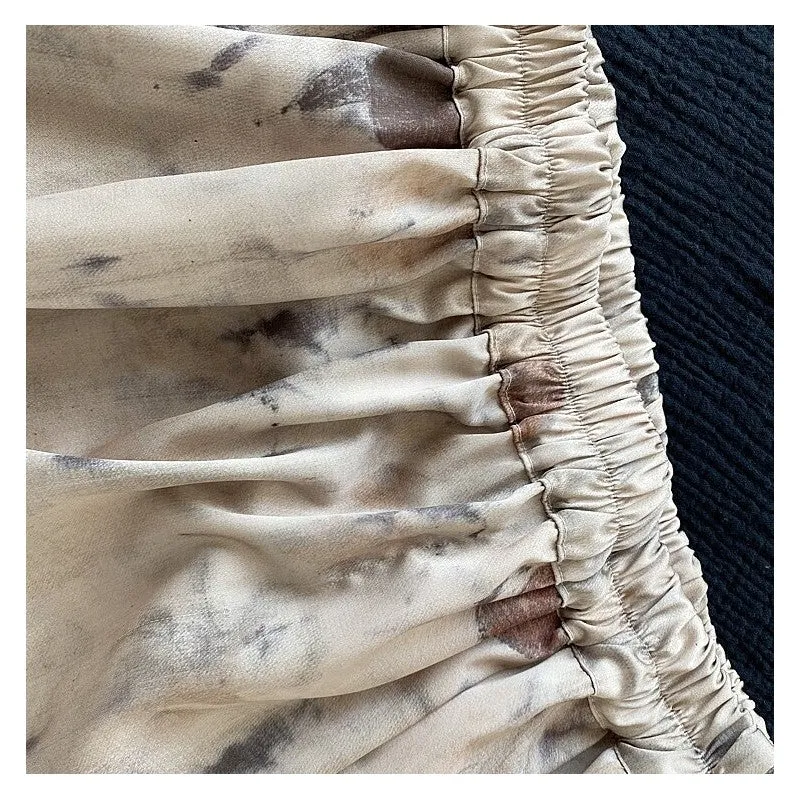 Fashionable Split Satin Printed Half Skirt