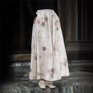 Fashionable Split Satin Printed Half Skirt