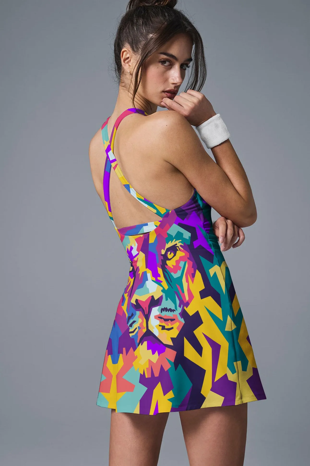 Fierce Focus Court Dress – Pop Art Lion Print Activewear