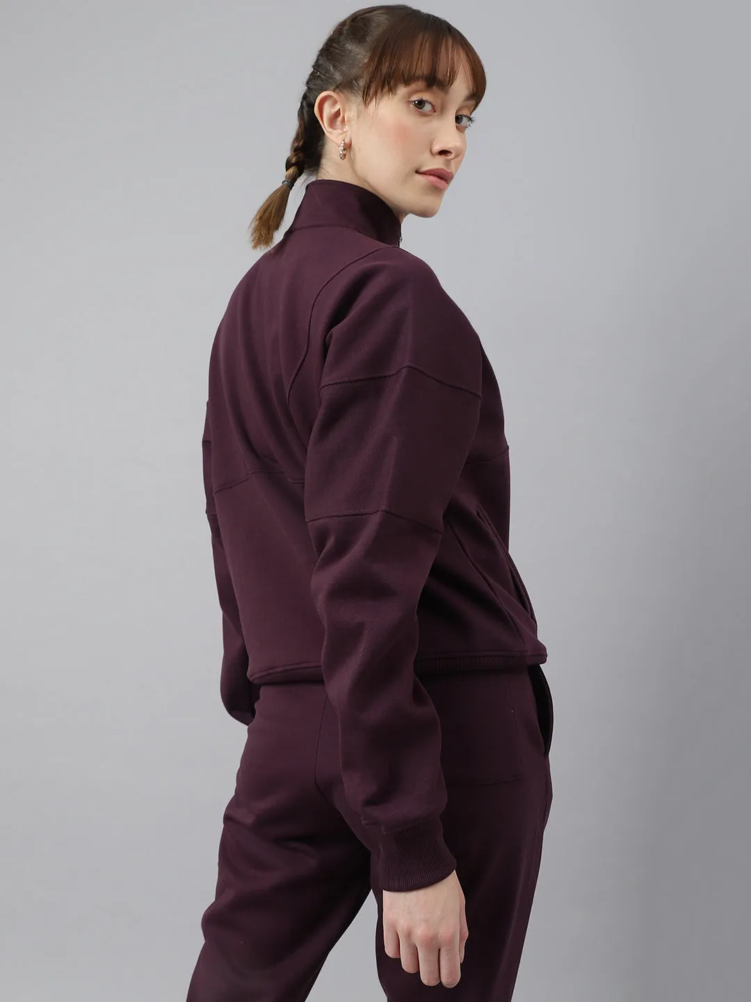 Fitkin Women Purple Regular Fit Fleece Sweatshirt