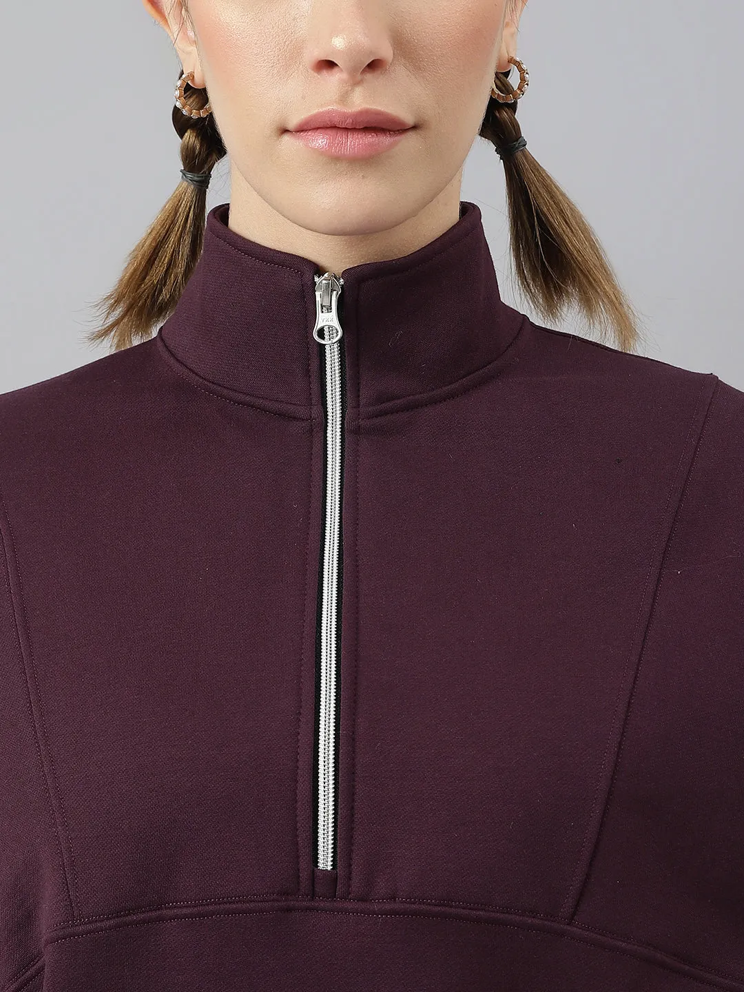 Fitkin Women Purple Regular Fit Fleece Sweatshirt