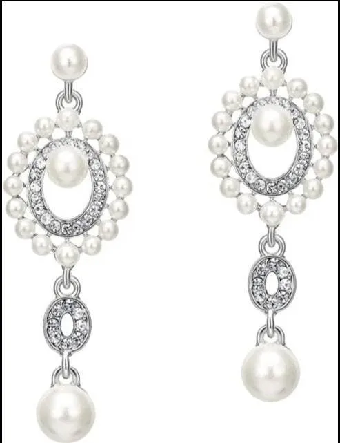 Flapper Gatsby Earrings, 20's rhinestone pearls art deco, 1920's earrings, Bridal, earrings, earrings, vintage, retro