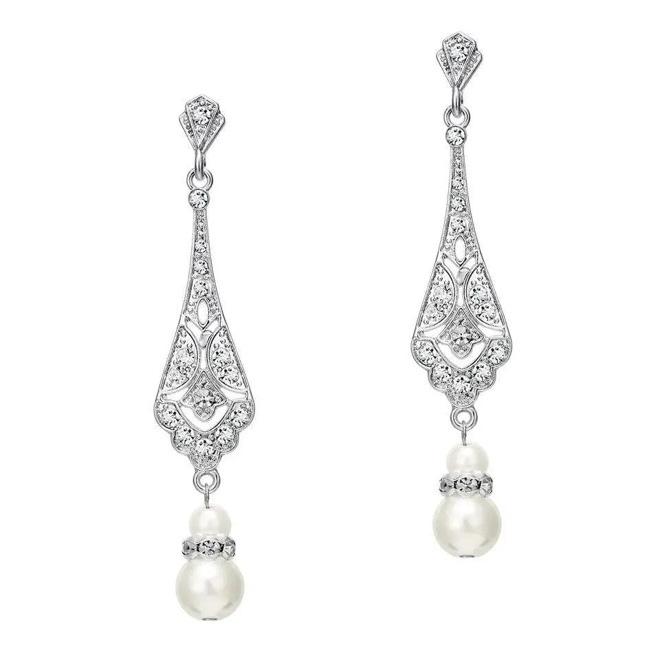 Flapper Gatsby Earrings, 20's rhinestone pearls art deco, 1920's earrings, Bridal, earrings, earrings, vintage, retro