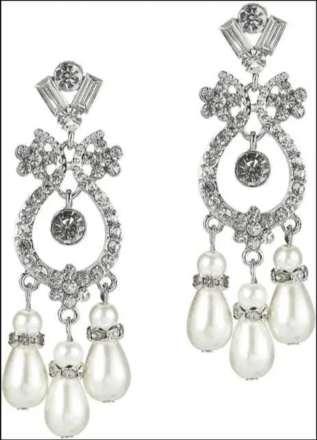 Flapper Gatsby Earrings, 20's rhinestone pearls art deco, 1920's earrings, Bridal, earrings, earrings, vintage, retro