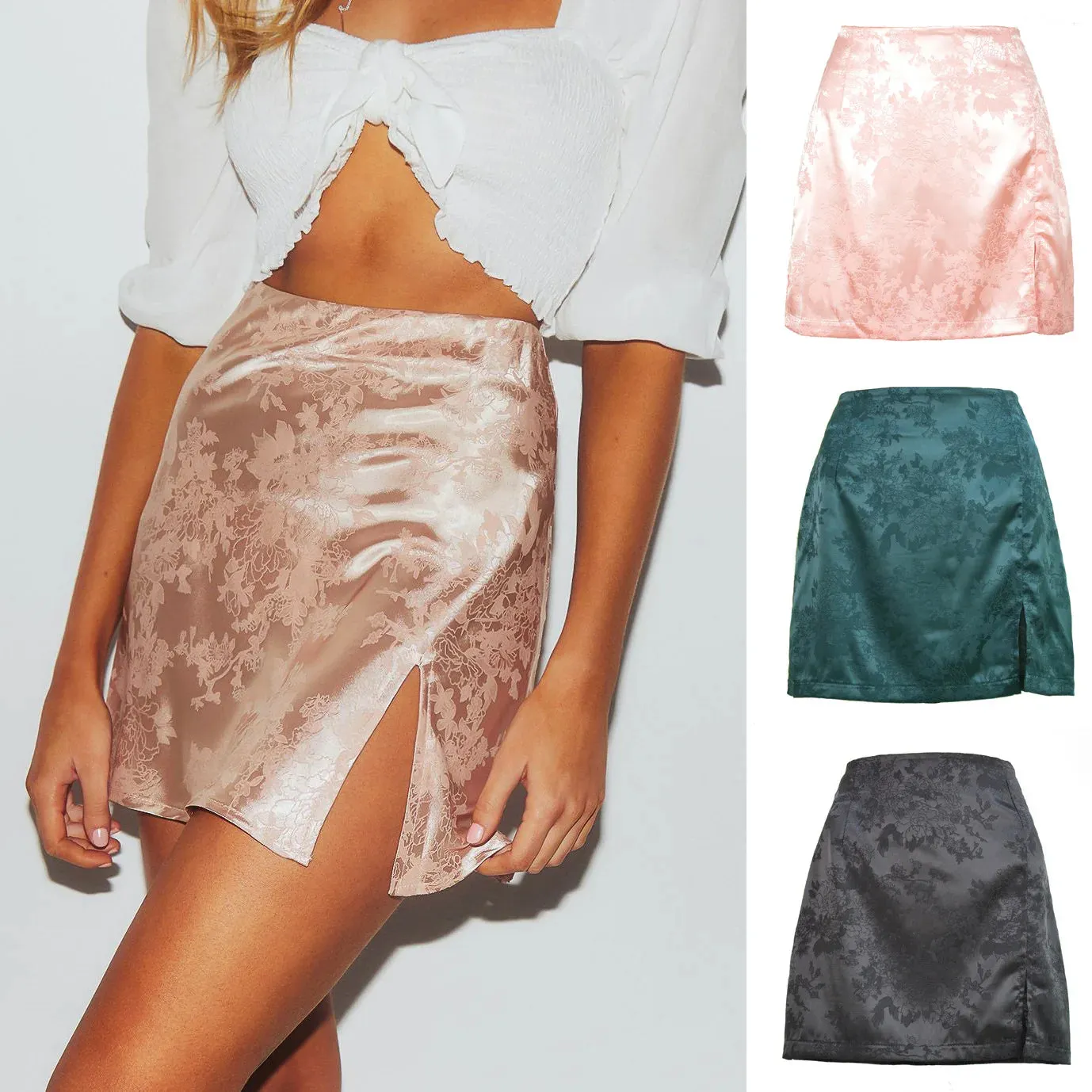 Floral Mini Satin Skirt