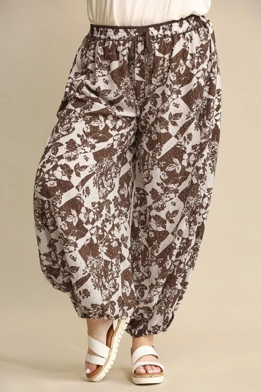 Floral Printed and Elastic Waist Harem Pants