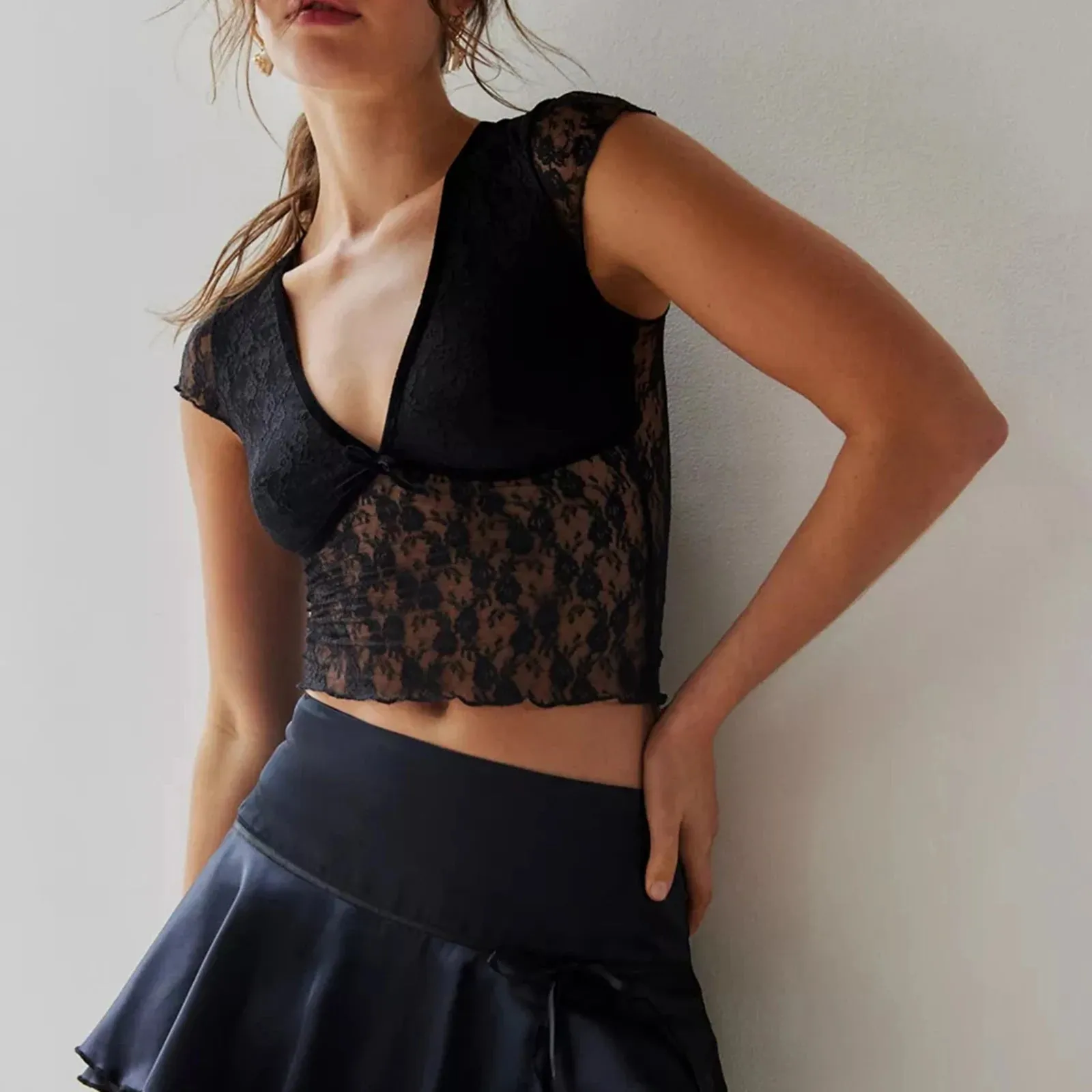 Floral Short Sleeve  Lace Top