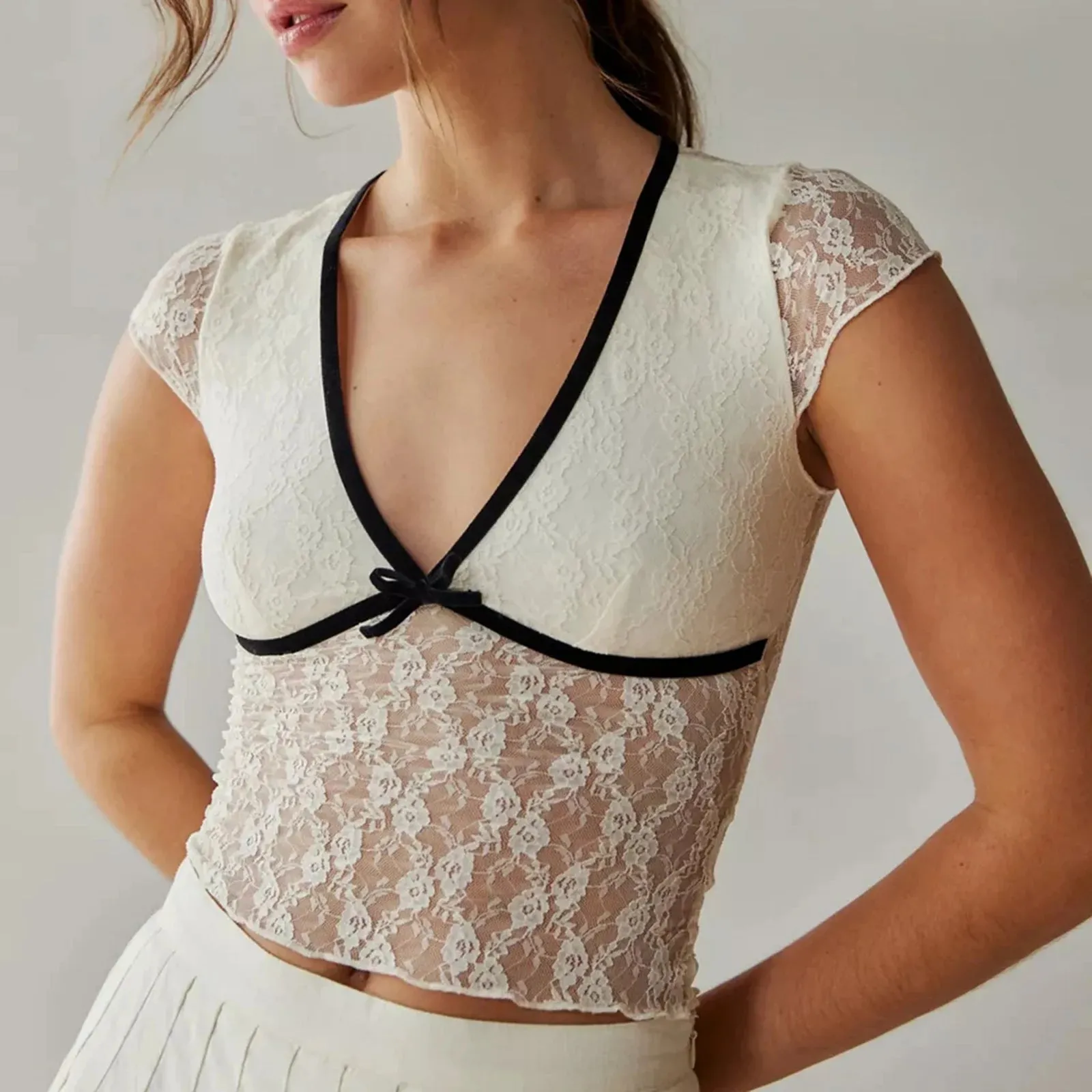 Floral Short Sleeve  Lace Top