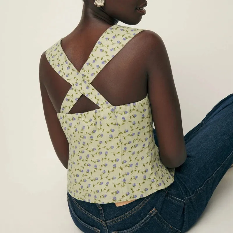 Floral Sleeveless Tie Front Vest