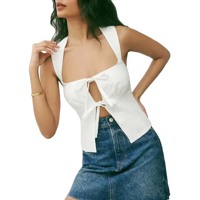 Floral Sleeveless Tie Front Vest