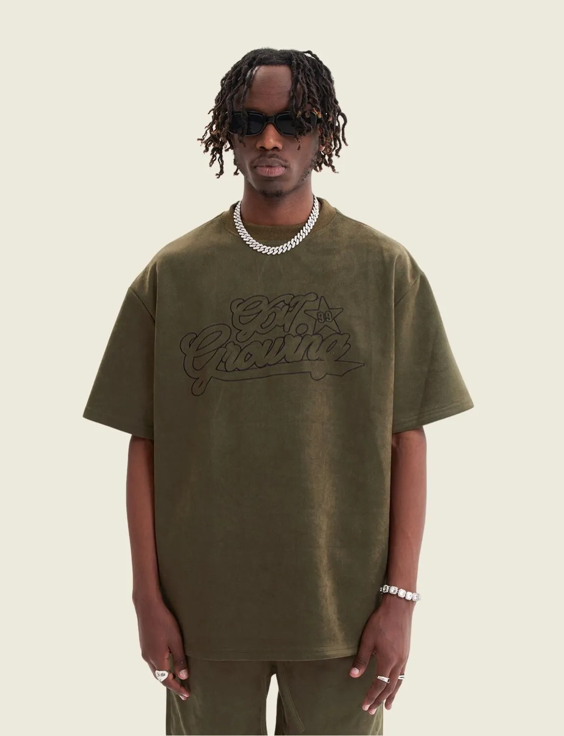FSW® Embroidered Suede T Shirt High Street