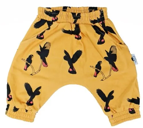 Gang Gang Black Cockatoo | Organic Cotton Harem Pants | Size 000 - 7