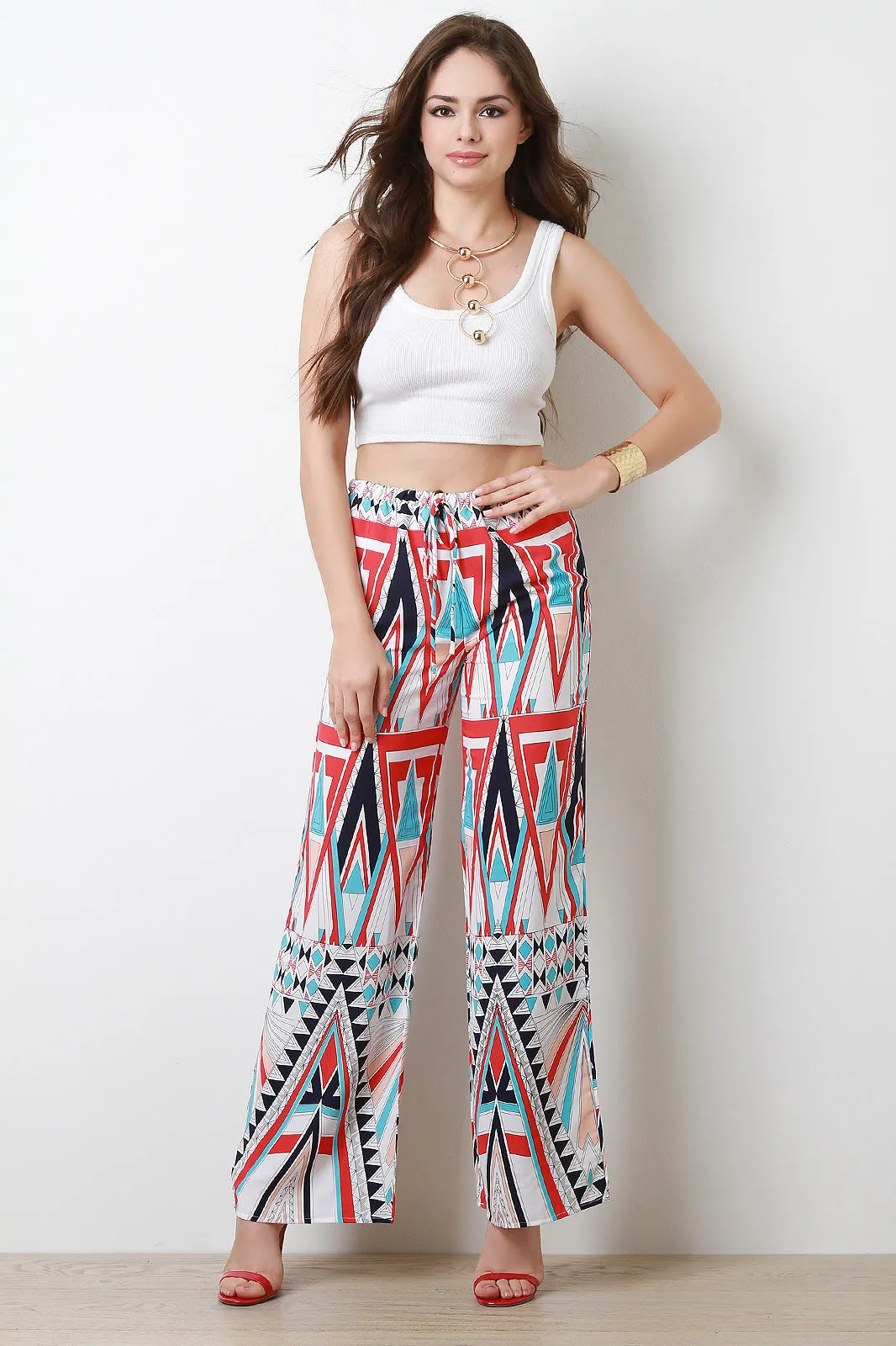 Geo Pattern High Waisted Palazzo Pants