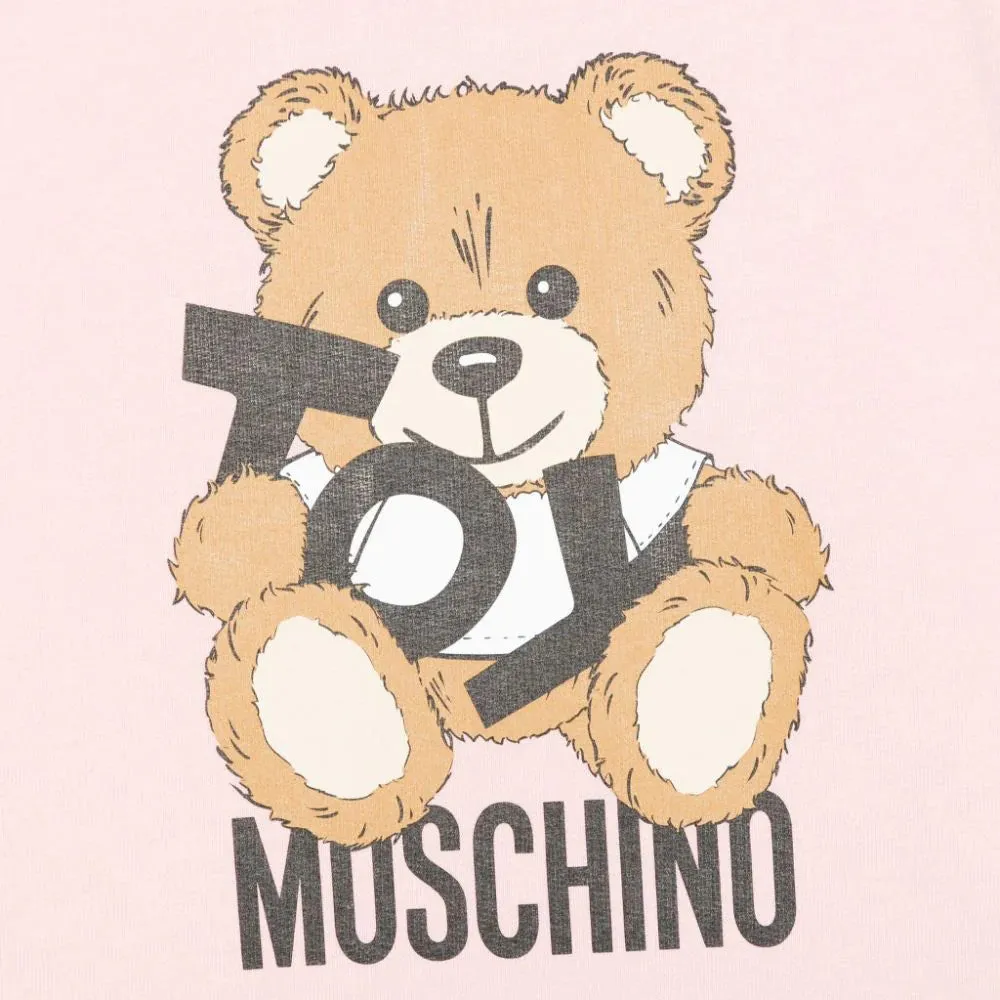 GIRL SS TOY BEAR PINK LOGO PRINT DRESS