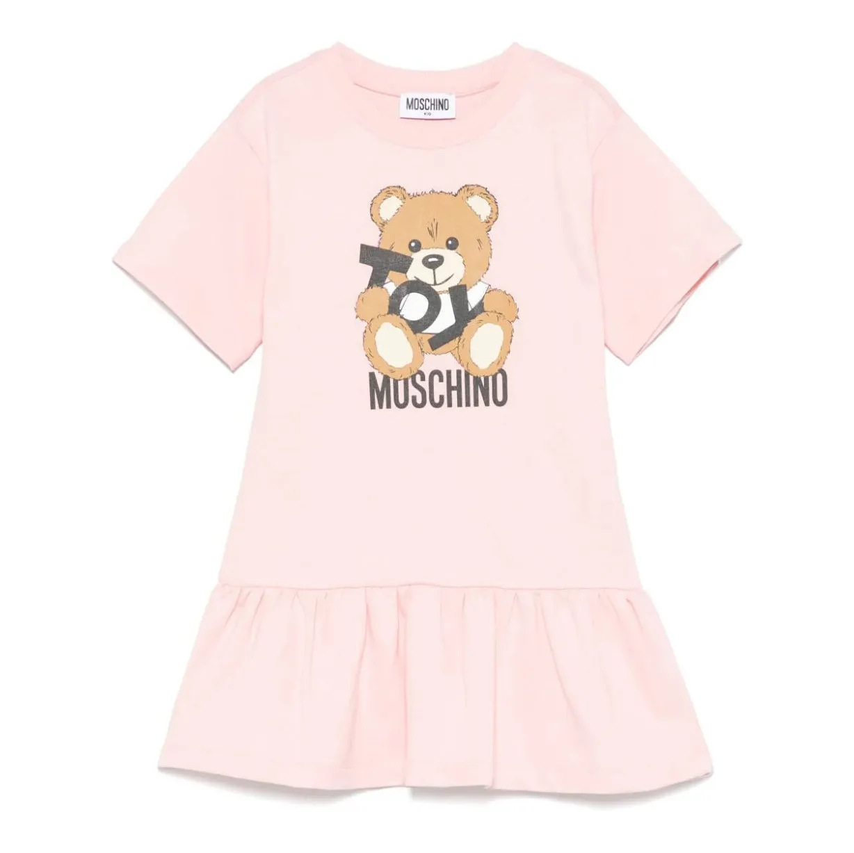 GIRL SS TOY BEAR PINK LOGO PRINT DRESS