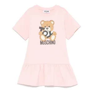 GIRL SS TOY BEAR PINK LOGO PRINT DRESS