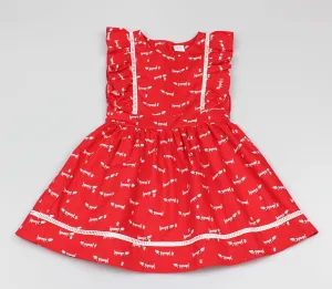 Girls All Over Print Red/Dachshund Dress (3-8 Years0)-GF5029
