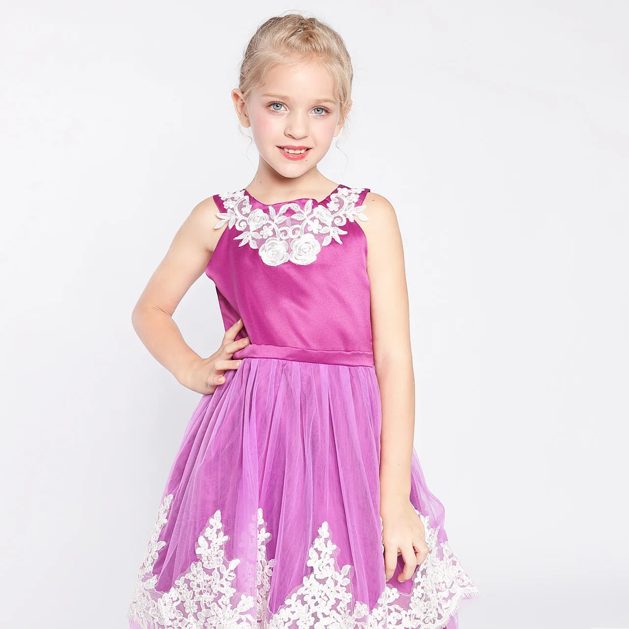 Girls Dress Vintage Flower Lace Wedding Party Size 7-14 Years