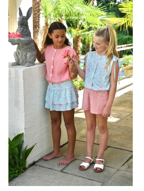 Girls Maggie Top - Coral Gauze