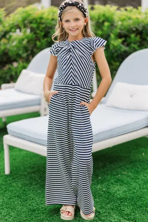 Girls: The Ivey Navy Striped Jumpsuit