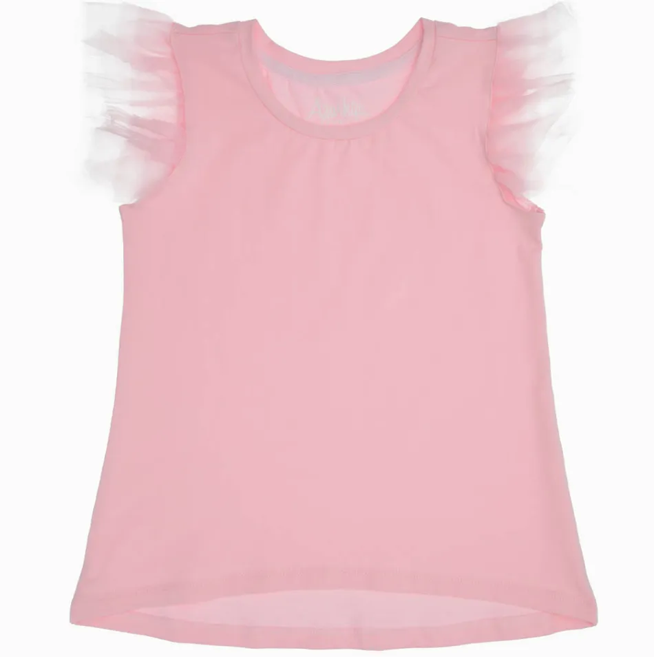 Girls Tulle Ruffle Shirt - Light Pink
