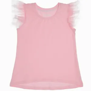 Girls Tulle Ruffle Shirt - Light Pink
