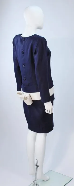 GIVENCHY Couture Navy Linen Color Block Dress with Bow Size 6