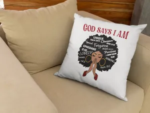 GOD SAYS I AM Afro Lady Pillow