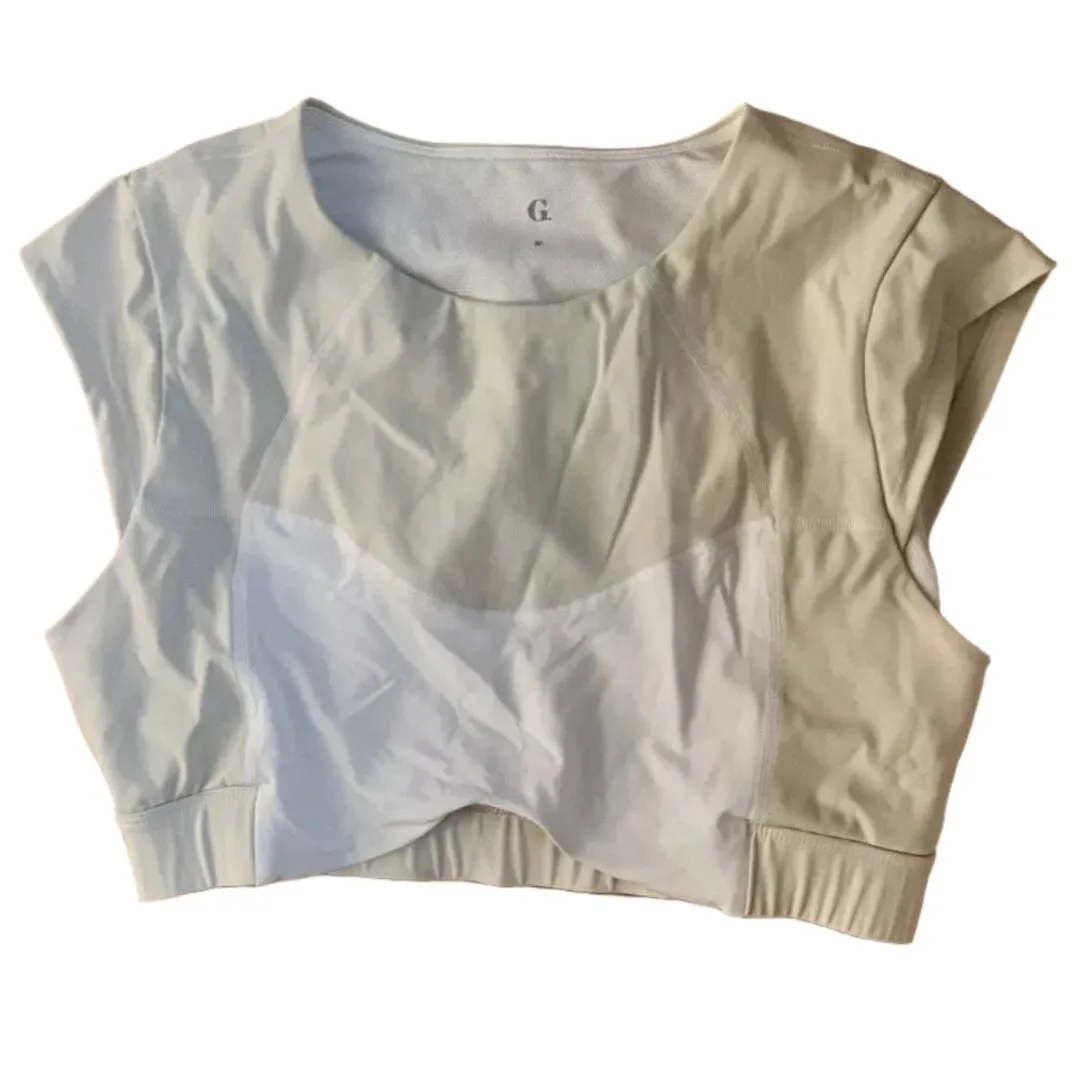 Goop G. Women's Cropped Jersey Workout Top White Beige Medium