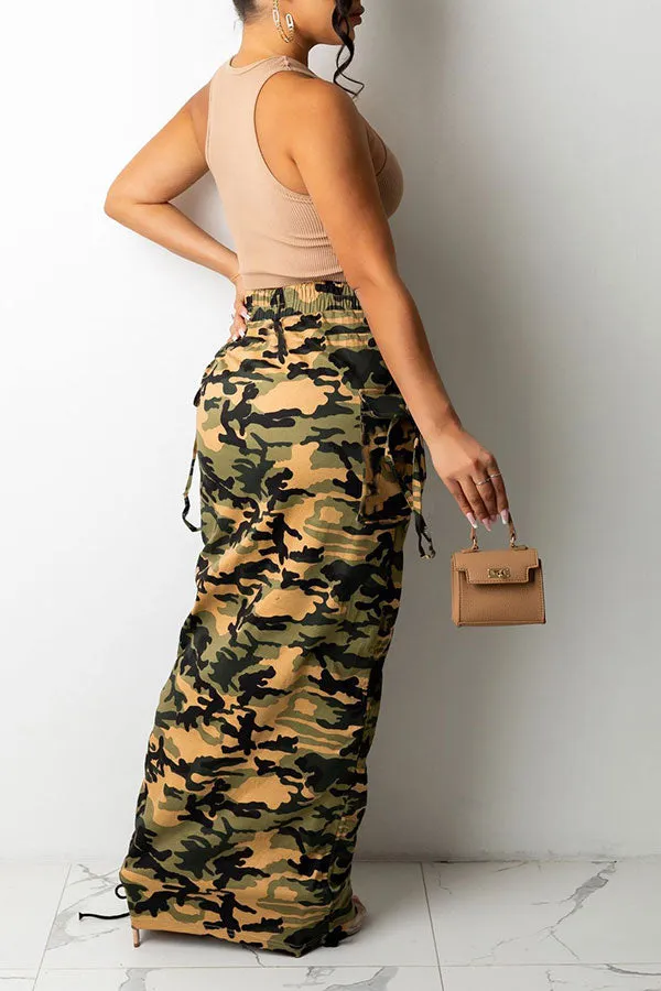 Goosudu Camouflage Urban Tie Side Ruched Skirt