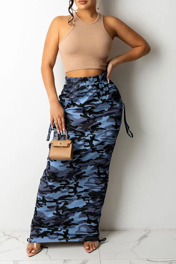 Goosudu Camouflage Urban Tie Side Ruched Skirt