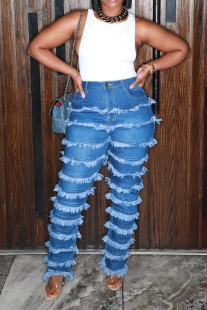 Goosudu Solid Color Urban Burrs Patchwork Jeans
