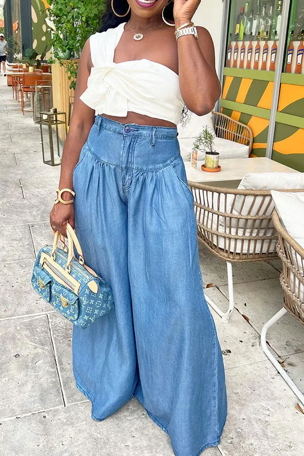 Goosudu Solid Color Urban Wide Leg Jeans