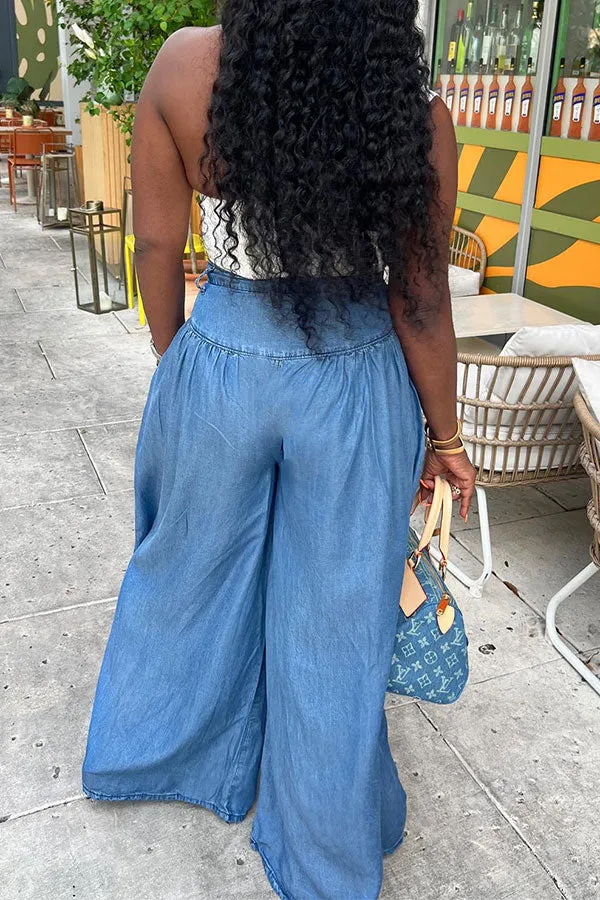 Goosudu Solid Color Urban Wide Leg Jeans