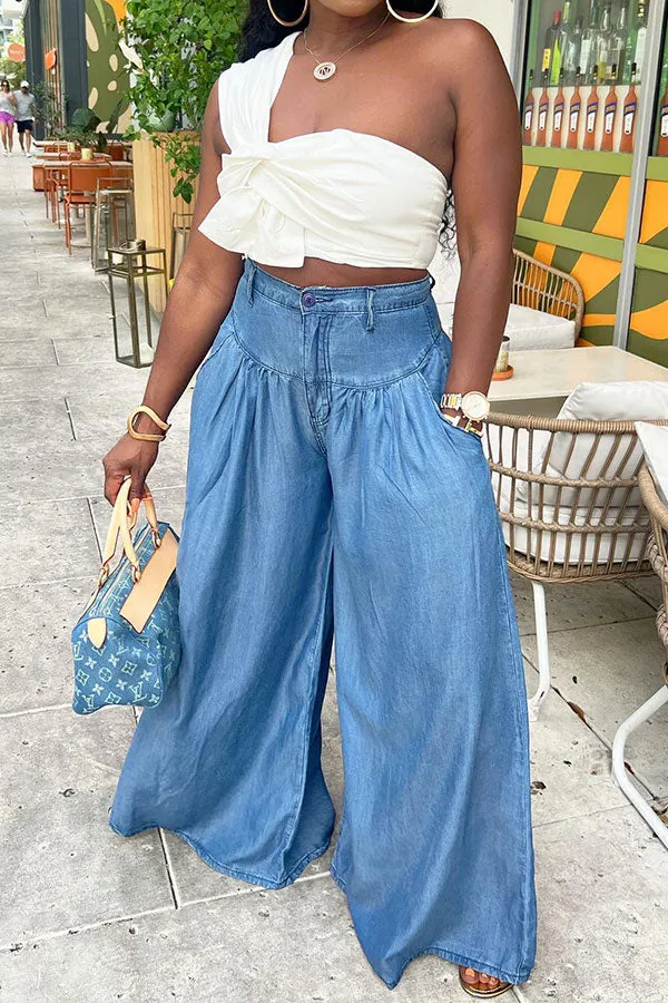 Goosudu Solid Color Urban Wide Leg Jeans