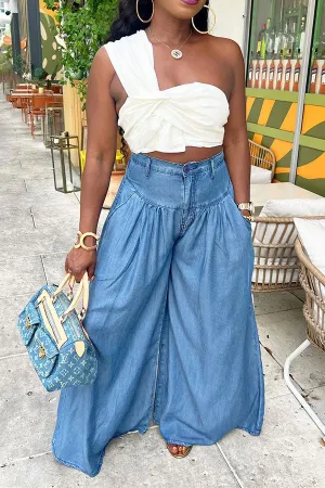 Goosudu Solid Color Urban Wide Leg Jeans