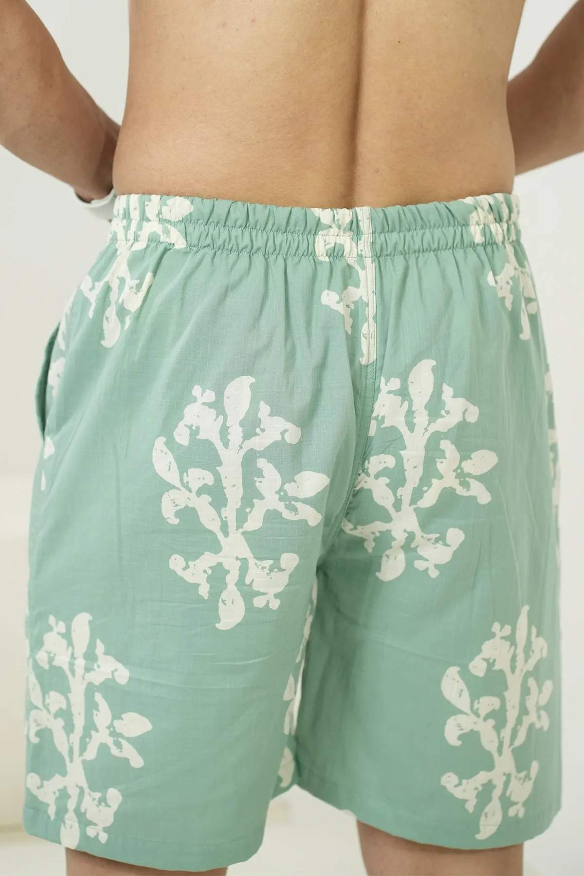 Green Shorts with White Motifs Print, Only shorts Part of Coord Set | Style Matters