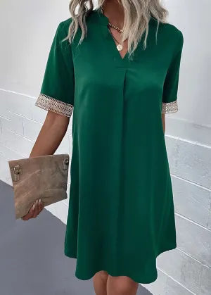 Green V Neck A-Line Tunic Dress