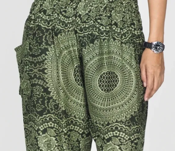 Gypsy Pants - Monotone Mandala - Forest Green