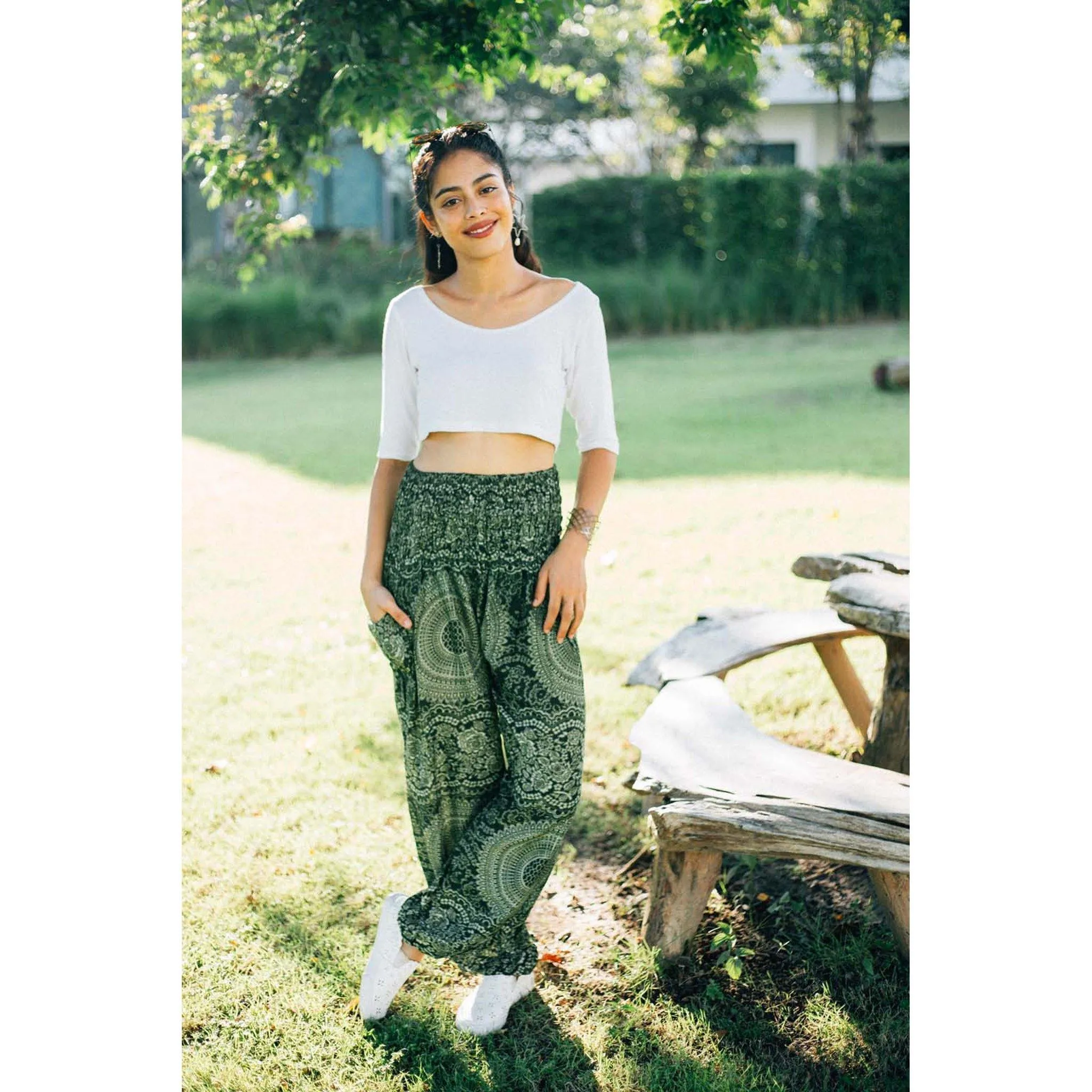 Gypsy Pants - Monotone Mandala - Forest Green