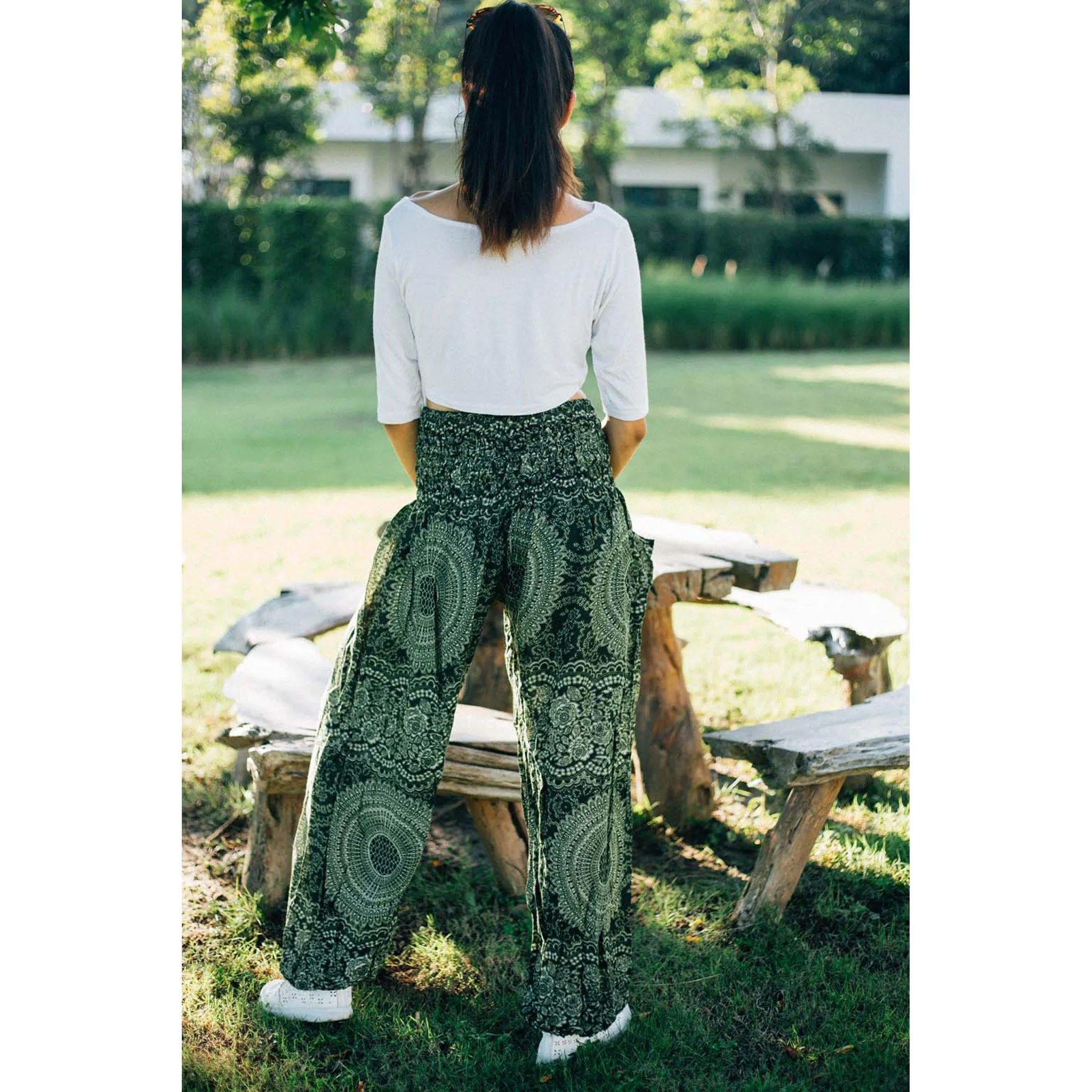 Gypsy Pants - Monotone Mandala - Forest Green