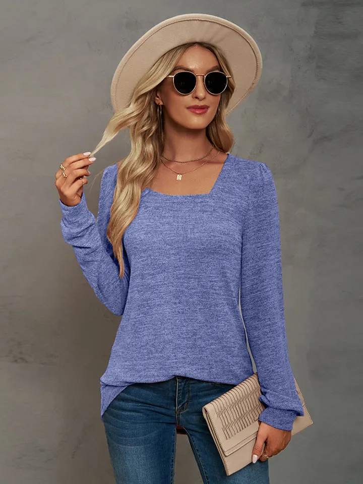 Heathered Square Neck Long Sleeve Top (7 Colors)