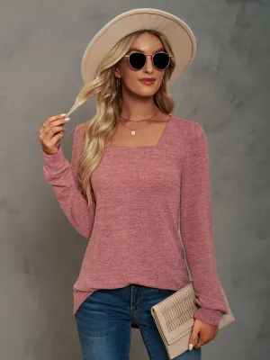 Heathered Square Neck Long Sleeve Top (7 Colors)