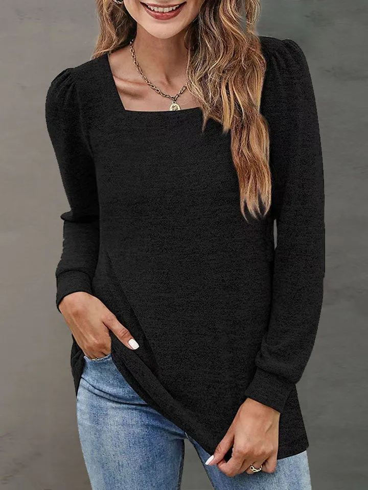 Heathered Square Neck Long Sleeve Top (7 Colors)
