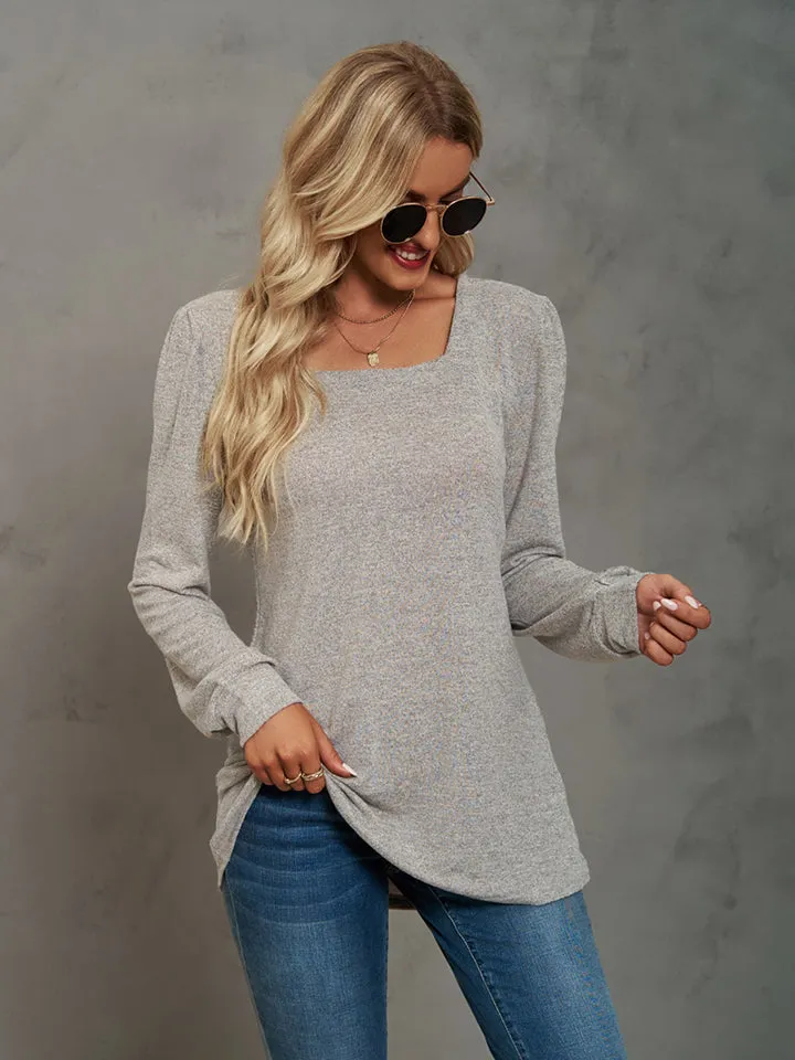 Heathered Square Neck Long Sleeve Top (7 Colors)