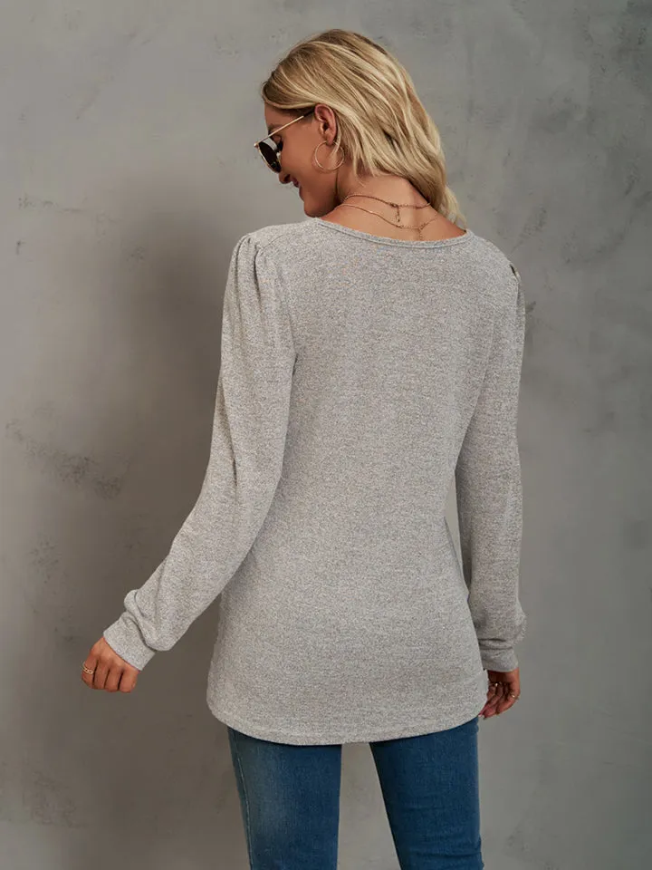 Heathered Square Neck Long Sleeve Top (7 Colors)
